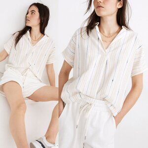 Madewell Park Popover Shirt Top M Textured Stripe Multi Color Cotton Oversized
